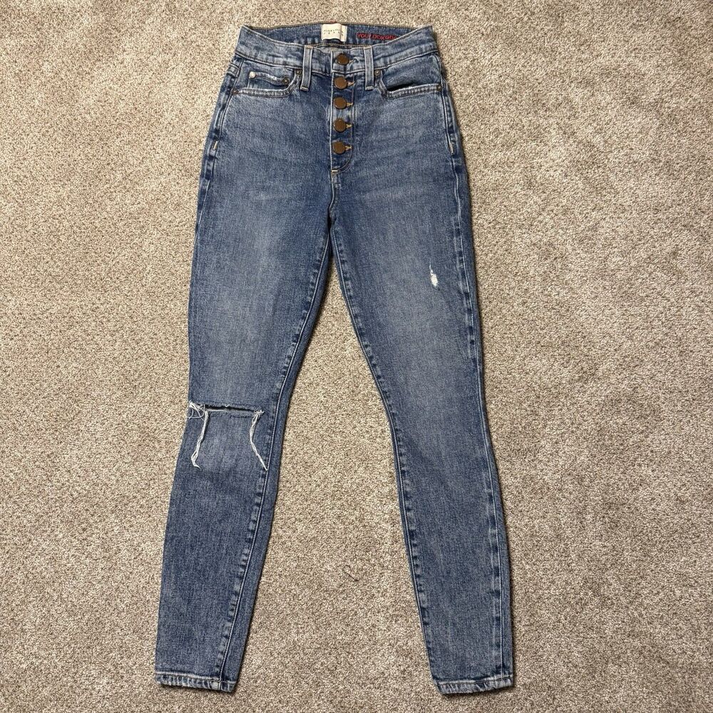 Alice + Olivia Good High Rise Exposed Button Skinny Jeans Size 24 Distressed